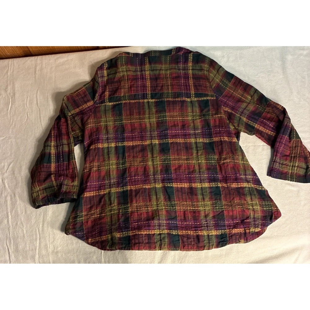 Habitat Women's Top XL Plaid Multi‎ Windowpane Shirt in Forest Cabincore Granola - Picture 7 of 11
